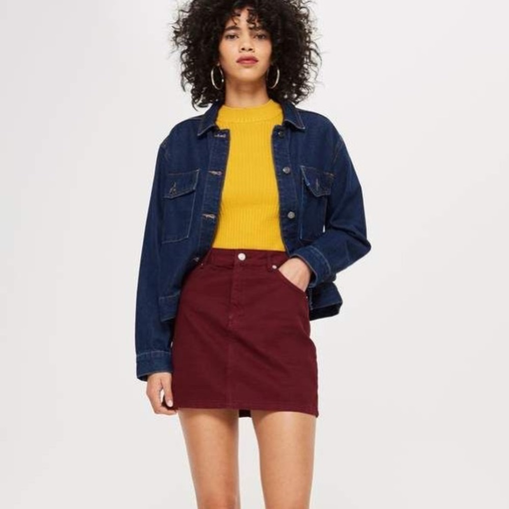 Topshop Maroon Denim Mini Skirt 4